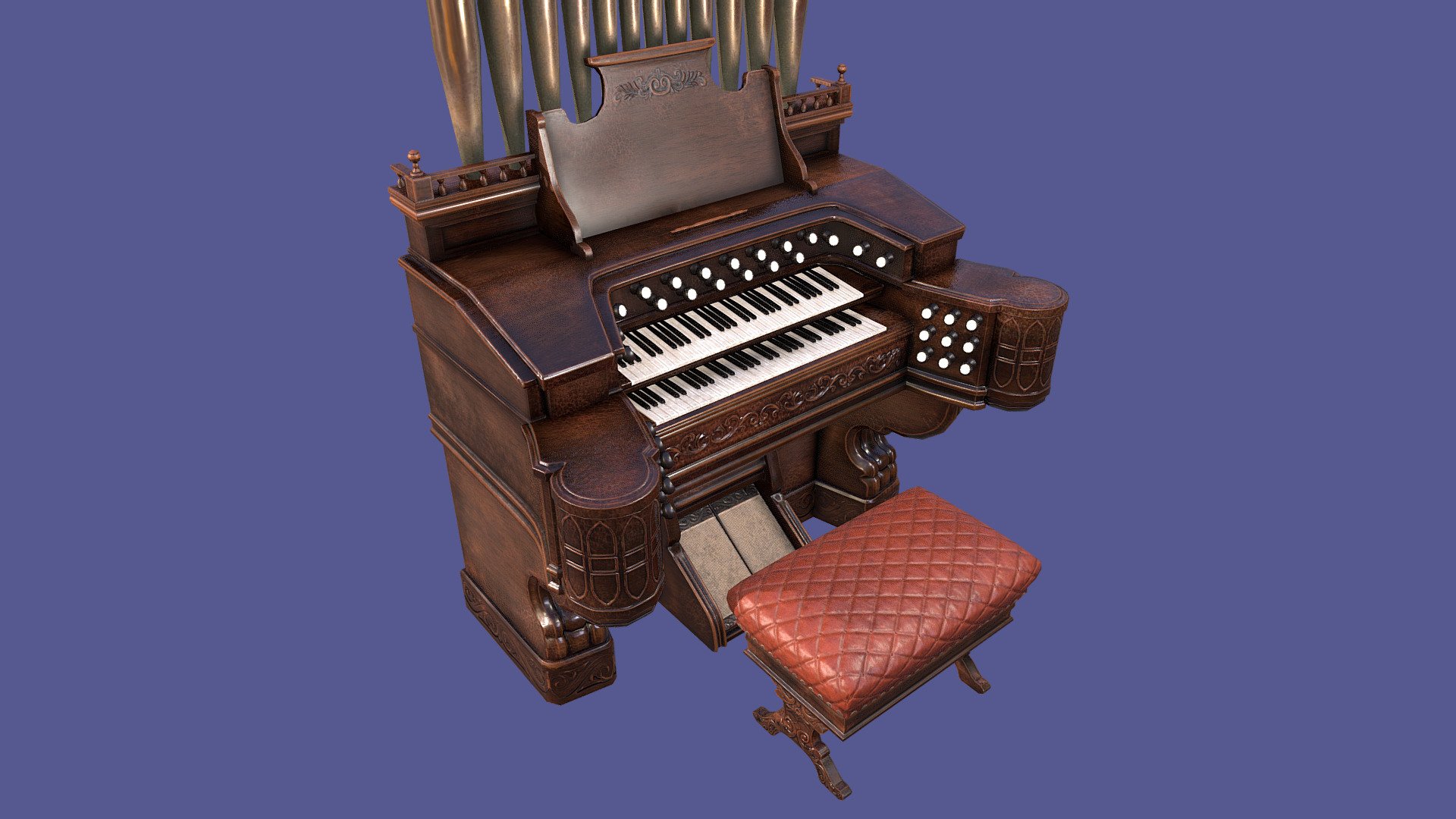 This is a model of an old, vintage or antique looking Victorian Pump Pipe Organ or Piano.

It was inspired or is loosely based on the Nemo's and Haunted House's organs though it's not a close match of them 3d model