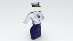 Female Marine Captain Skirt Uniform And Cap short, mini, marine, white, cap, , army, fashion, girls, jacket, clothes, flight, skirt, dress, captain, realistic, real, sleeves, womens, wear, yatch, pbr, low, poly, military, air, female, plane, ship, blue, sea, unfiorm