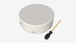 Hand drum drum, music, instrument, leather, white, sound, musical, play, performance, traditional, percussion, beat, rhythm, drummer, drumstick, 3d, pbr, hand