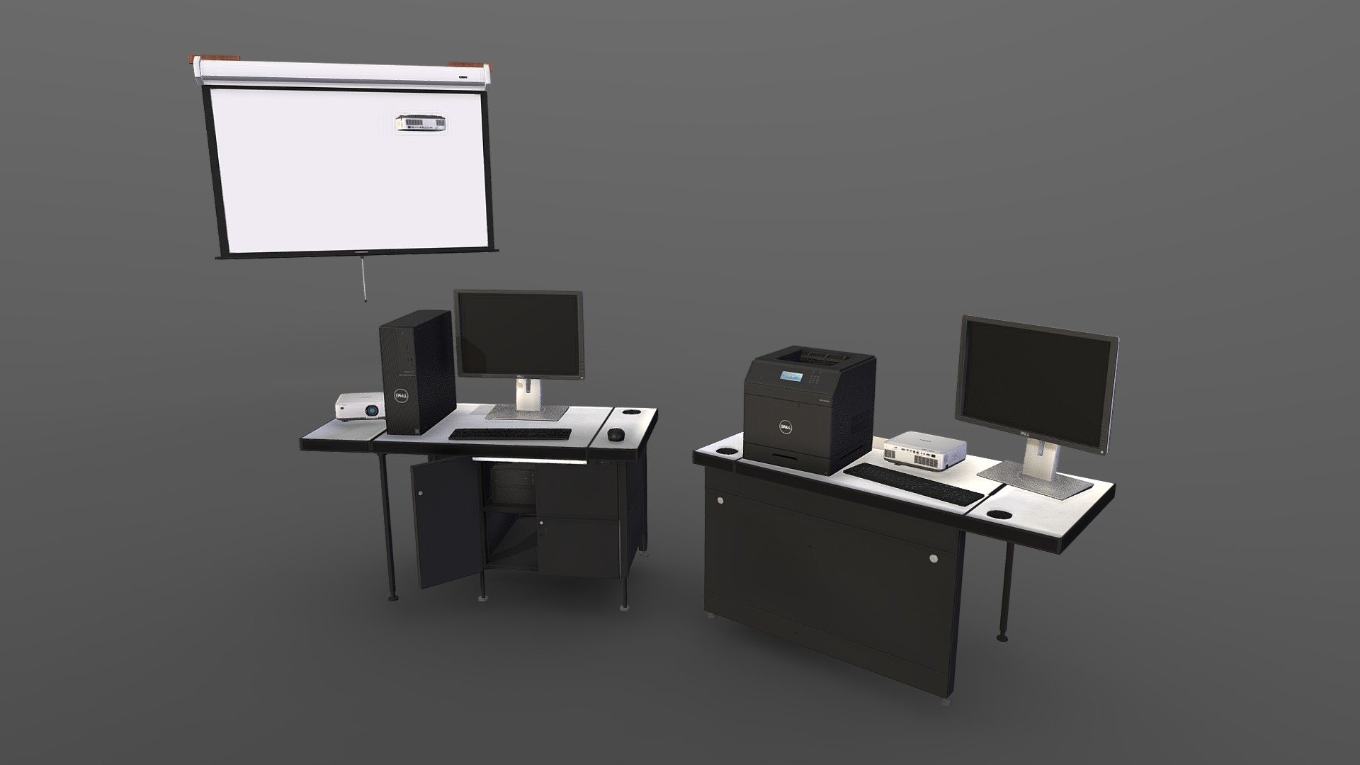 3D Assets for a VR Game for the portfolio class project at HCC. I had the role/job of 3D Artist and was tasked with 3D modeling and texturing assets similarly to their real life counterparts. Then, importing assets to Unity while making sure they work inside the engine.

Credits to DELL for logos/original product designs and NEC plus other branding included. Some textures were custom made/tweaked in Photoshop, but most assets I did use official/external logos. Assets not for sale, made for educational purposes.

Special thanks to family and friends, class peers and prof. Chris Khuong for everything. Learned a lot while doing these assets.

Software used, blender and substance painter. Assets will be used inside Unity. Workflow includes baking with high to low poly models. Maya was used for re-topo revisions for some instances.

Thanks for your visit - Jesus Fernandez Garcia 3D VR Game Assets - 3D model by Jesus Fernandez Garcia (@jamyzgenius) 3d model