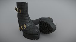 Casual Leather Womens Boots With Heels Low-poly shoe, leather, vray, fashion, shoes, boots, realistic, footwear, heels, pbr, lowpoly