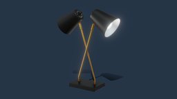 Two Head Desk Lamp lamp, modern, cross, desk, dual, x, cone, target, brass, metal, sleek, accesories, end-table, architecture, lighting, design, black, light