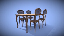 Art Nouveau Dining Table and Chairs vintage, retro, seat, antique, furniture, table, wicker, arnold, old, kitchen, dining, art-deco, canne, dining-table, art-nouveau, arnold5, maya, chair, maya2018, wood, decoration, interior
