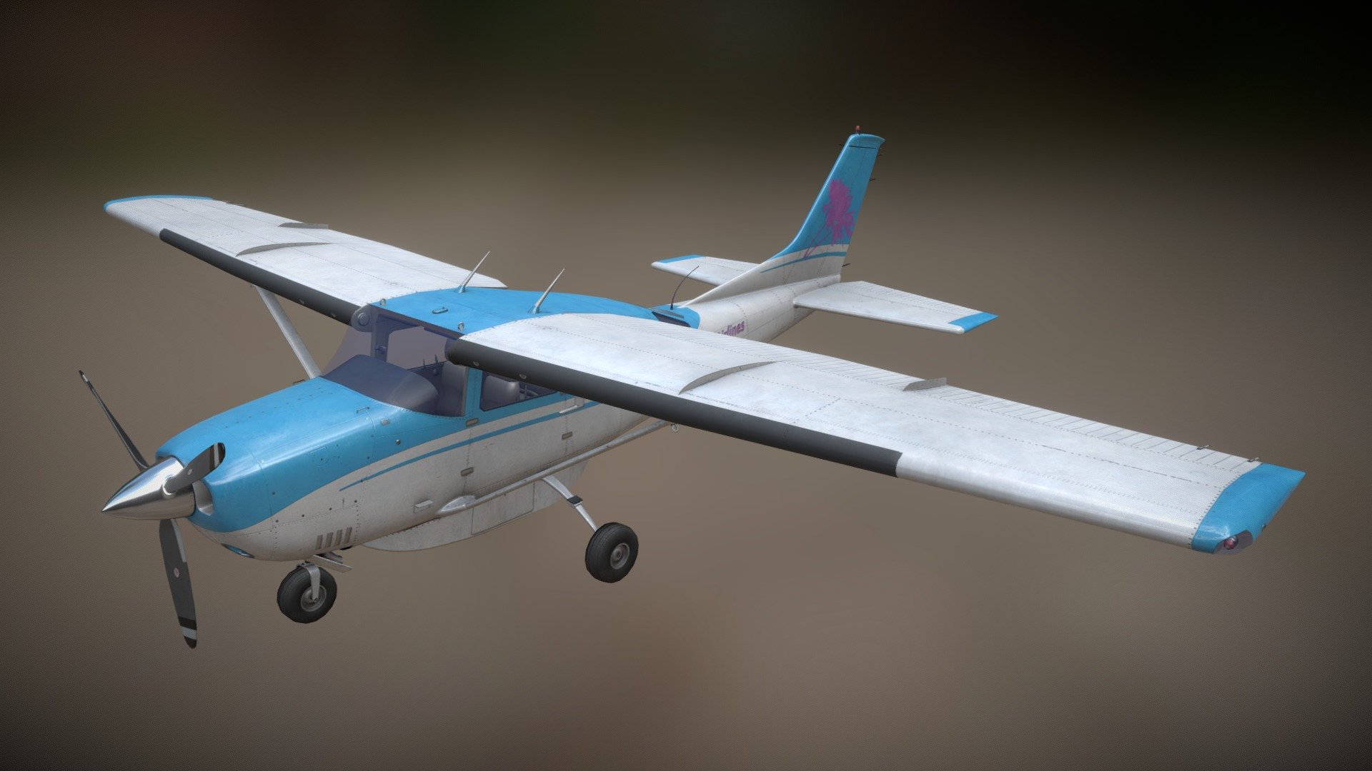 Cessna 206 Low Poly, PBR game-ready model with textures.

Modeling 3ds max, zbrush, texturing PS and Substance Painter. 
Exterior uses full set of textures: albedo, gloss, normal etc. but interior was restricted to diffuse map only 3d model