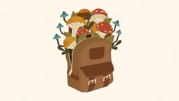 Backpack Mushrooms plant, plants, mushroom, fungus, flat, pack, bag, travel, mushrooms, flatshaded, backpack, nature, fungi, blender-3d, hiking, flatshading, flatcolor, flat-color, flatcolors, blender