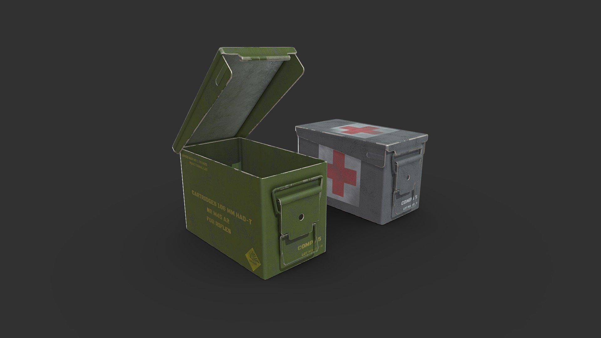 Military Supplybox




-Low-poly ready to use in Games, AR/VR (8308 Tris 1 box)

-2 texture variants ammo and med.

-Created in 3ds MAX 2018 no plugins used.

-Textures are in PNG format 2048x2048 PBR metalness.

-Files unit: Centimeters.

-Available formats: MAX 2018 and 2015, OBJ, MTL, FBX, .tbscene.

-If you need any other file format you can always request it.

-All formats include materials and textures.
 - Military Supply Box - Buy Royalty Free 3D model by MaX3Dd 3d model
