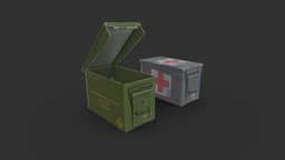Military Supply Box crate, storage, case, prop, army, medkit, ammo, supply, metal, cargo, box, medic, weaponry, supplies, ammunition, munitions, metalbox, pbr, military, container