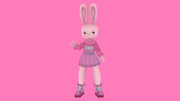 Pink Bunny rabbit, bunny, cute, chibi, cartoony, pink, colorful, chibi-character, cartoon, stylized