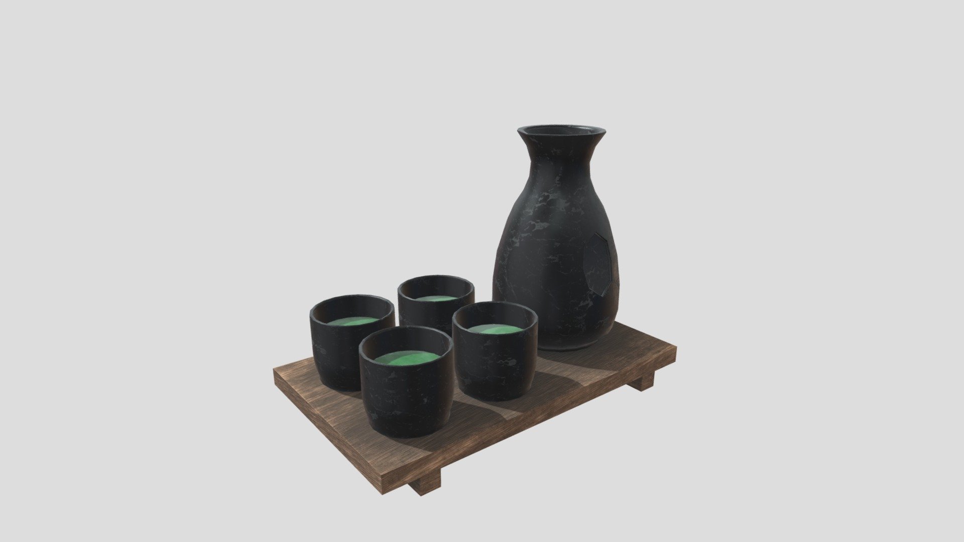 This asset is a ceramic drinking set that can be used for sake or green tea I made for my final uni assignment. 
The asset can be used in any home or restaurant kitchen; as my group used it for a ramen restaurant. 
It is the sixth asset I made for my university course in game design. 
The Tris count for this sake set is: 3648 - Ceramic Cup Set - 3D model by L. D. Canning (@l_d_canning) 3d model