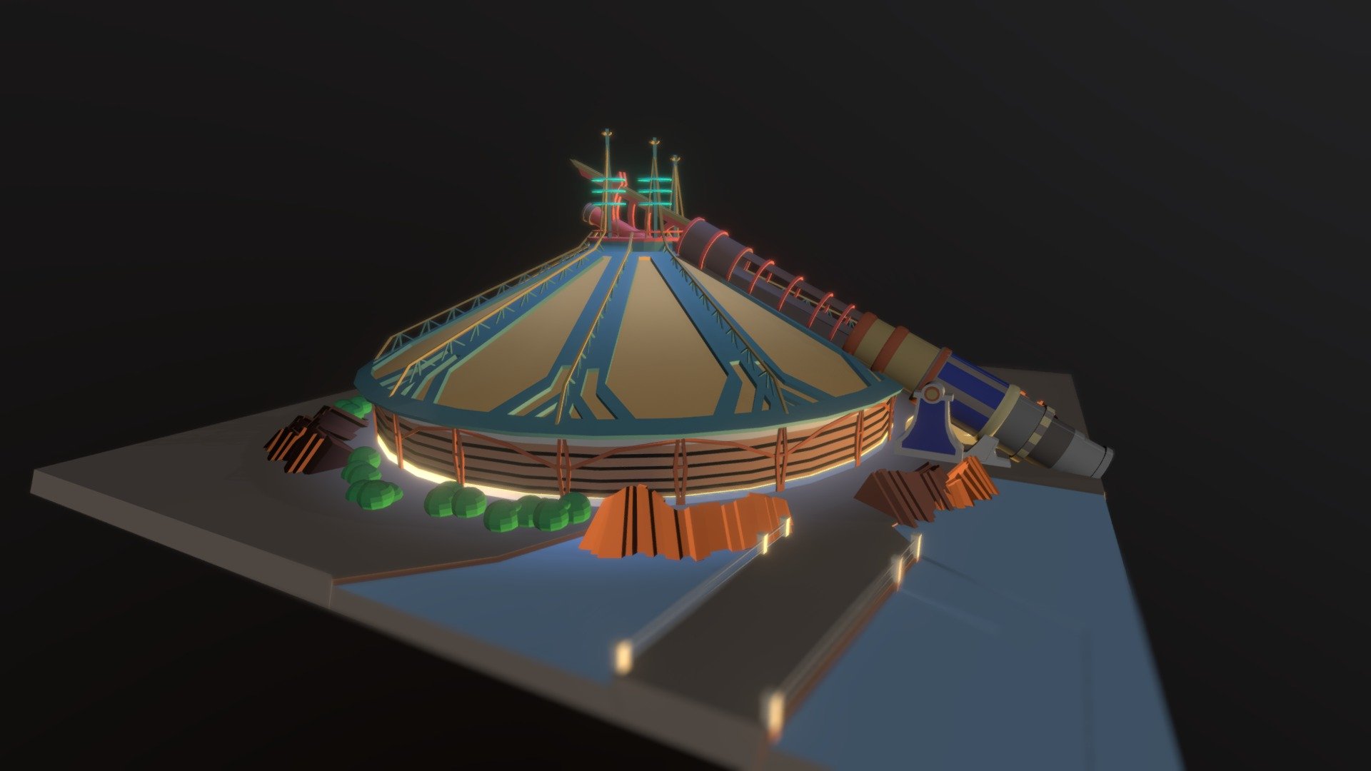 here is a small and simple modeling of space Mountain from disneyland Paris, made on maya 3d model