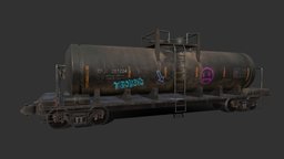 Oil-Tank-Car train, railroad, track, oil, prop, detailed, railway, graffiti, midpoly, tank, station, car, gameready