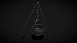 Medieval Hanging Cauldron pot, sculpted, other, bowl, vr, alchemist, models, fancy, potion, witches, alchemy, brew, stew, various, art, cauldron, zbrush, dark, spooky, gold, containet