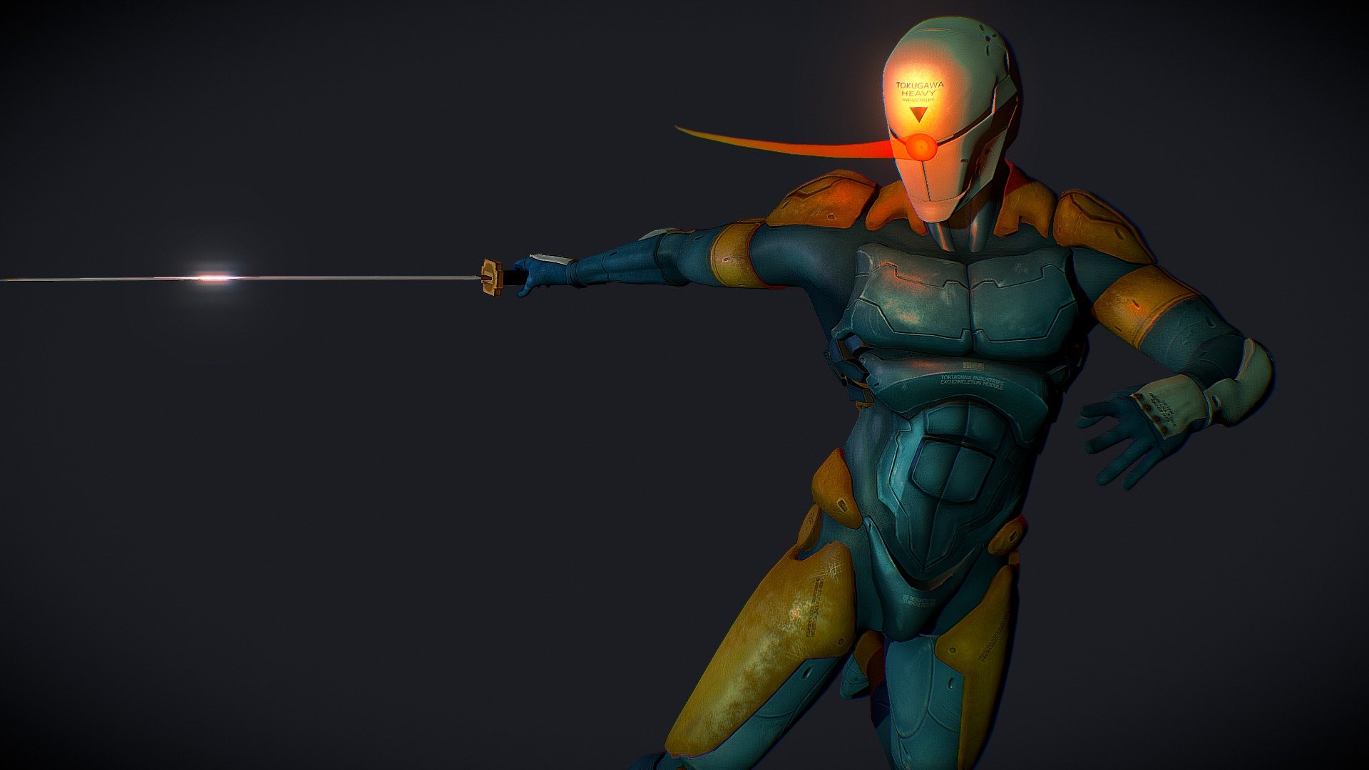 Hello everyone! This is Gray Fox, the mysterious cyborg ninja from Metal Gear Solid. He wears an exoskeleton and uses his Fox Blade to slice enemies. I mixed up a bit some references to make his cyborg suit, the original concept art from Shinkawa, the first suit from MGS1 and the armor from Metal Gear Rising. This is an old model I made some time ago. Recently I decided to work on it again and try to do some texture work. It was fun since it made me practice with the creation of specular and normal maps, so I think I learned a lot for future projects.  Modeled in Maya, normal maps in Zbrush, texturing in Mudbox.

If you buy this model you get:
.obj and .fbx model in T-Pose with skeleton game ready compatible
.ma files with skeleton and model already posed
a folder with all the textures and marmoset scene with lighting set ready to render 3d model
