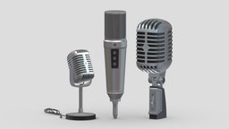 3 Microphones Collection music, stand, vray, studio, sound, musical, accessories, class, broadcast, stage, equipment, audio, record, mic, metal, professional, microphone, voice, concert, cable, 3d, radio
