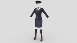 SAVE Stylized Military Uniform commander, hat, cap, army, fashion, purple, girls, jacket, clothes, pilot, flight, skirt, general, boots, captain, manga, commercial, womens, ranking, wear, pbr, low, poly, military, female, stylized