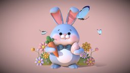 Easter Joy Bunny easter, colors, minimalism, character, modeling, 3d, animal, animation, rubbit, butterflyes