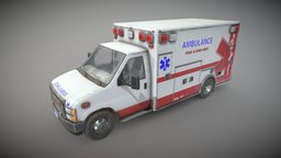 Ambulance Type 3 truck, 911, bed, ambulance, van, patient, aid, department, service, emergency, hospital, fire, health, rescue, stretcher, ems, asset, vehicle, lowpoly, medical, gameready