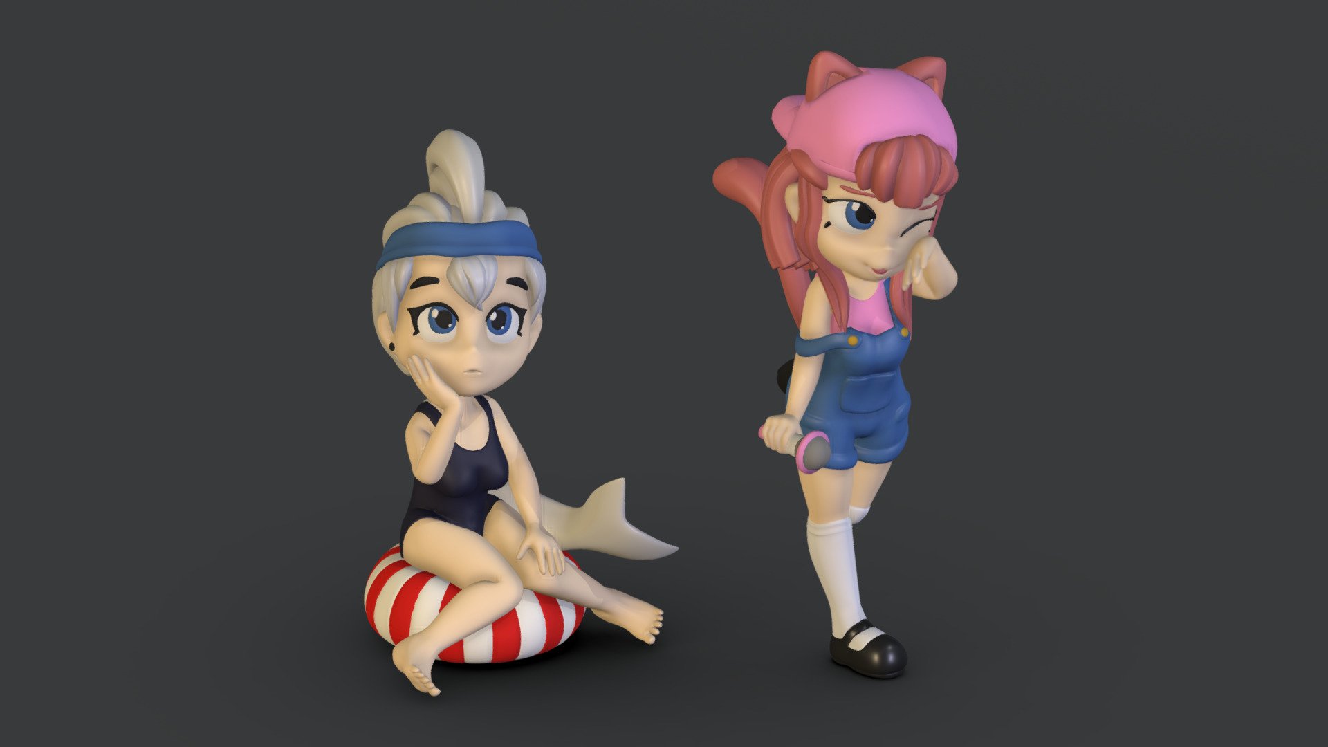 two figurines made for 3d-print

part of a bigger series of animal-hybrid characters - Shark-Girl and Bubblegum Kitty - 3D model by stevelynx 3d model