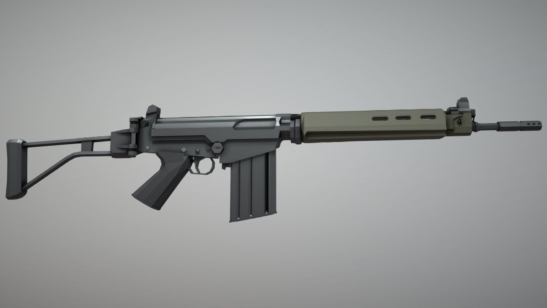 Low-Poly model of the 50.63 variant of the FN FAL, with a folding stock, improved disassembly lever, folding charging handle and fixed rear sight.

note: sights are zeroed to 300 yards (280 meters) - Low-Poly FN FAL Paratrooper - Download Free 3D model by notcplkerry 3d model
