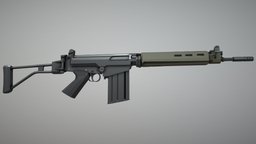 Low-Poly FN FAL Paratrooper 762x51, battle-rifle, lowpoly
