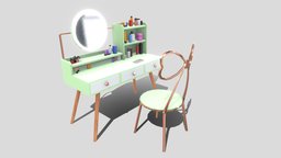Cosmetic table ( girl table ) ( LP ) green, desk, chairs, board, mirror, makeup, furniture, table, tables, reflection, mirrors, copper, cosmetic, colorful, cosmetics, emissive, lipstick, emission, 2048, reflective, lowpolymodel, low-poly-game-assets, 2048x2048, emisive, desk-table, mirrorfurniture, emision, substancepainter, substance, low_poly, low-poly, girl, lowpoly, chair, low, home, 2048x, girldesk