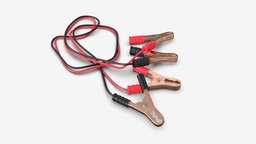 Car Battery Jumpers clamp, power, red, battery, electricity, jumper, wire, start, auto, charge, cable, negative, accumulator, positive, 3d, vehicle, pbr, car, black