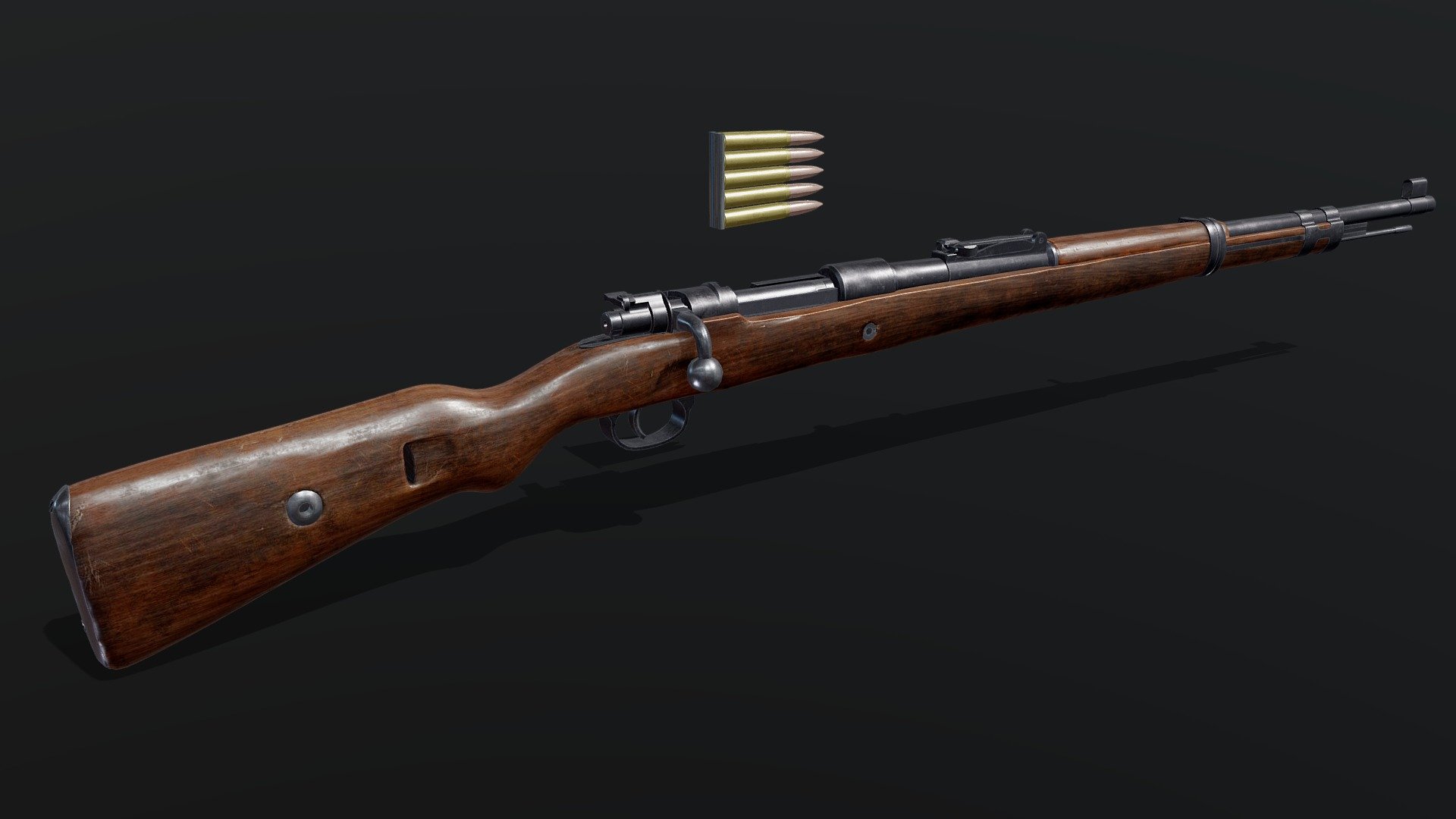This is the bolt-action rifle Karabiner 98k.
It is a qualitative model suitable for film and games.


Included



a simple firing animation

4k PBR-Textures: Color, Metallic, Roghness, AO, Normal

additional Texture for Unity: Metallic Smoothness

additional Texture for Unity HD Renderpipeline: Mask Map

additional Textures for Unreal Engine: Occlusion Roughness Metallic
 - Karabiner 98k - Buy Royalty Free 3D model by macomix 3d model