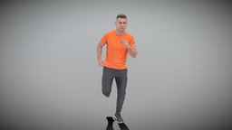 Man in orange t-shirt running 435