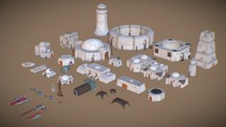 3D LowPoly Star Wars Tatooine Houses Set