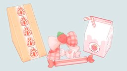 Milk Box and Sandwich red, cute, love, pink, milk, strawberry, ribbon, milkbox