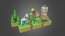 Hyper-casual location tree, castle, forest, toys, location, house, gun, hyper-casual