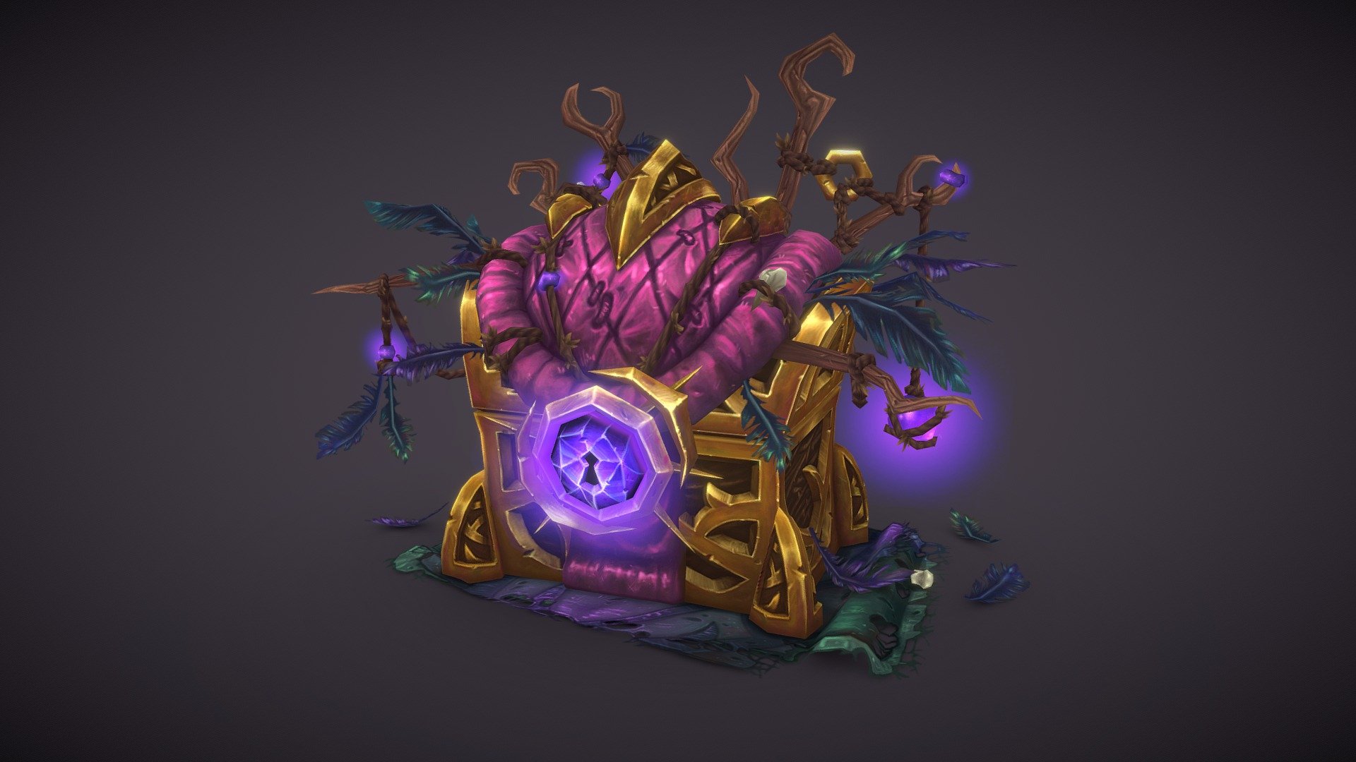 I'm so excited to share this prop I worked on over the past 8+weeks in the Brushforge Aeon Core mentorship with Jordan Powers. I love the Arakkoa Outcasts from WoW and I'm really glad I got to explore their aesthetic with this project. It was a definitely a challenge, but I learned so much.

Check out my project on artstation:
https://www.artstation.com/artwork/qA3BNe - Arakkoa Treasure Chest - 3D model by DeSiena (@funosaurus) 3d model