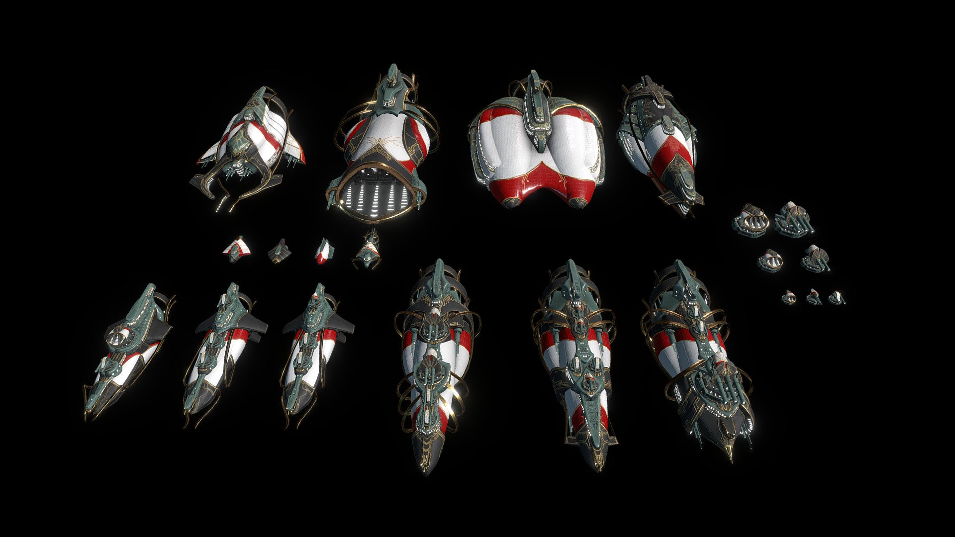 First batch of 3D models for an upcoming Stellaris ship set mod

Science Vessel, Construction Ship, Colony Ship, Transport Ship
Fighter, Bomber, Drop-pod, Construction Drone, Turrets
Corvettes (Missile, Interceptor, Picket), Destroyers (Gunship, Picket, Artillery+Interceptor)

Style based on my fantasy/steampunk airship designs 3d model
