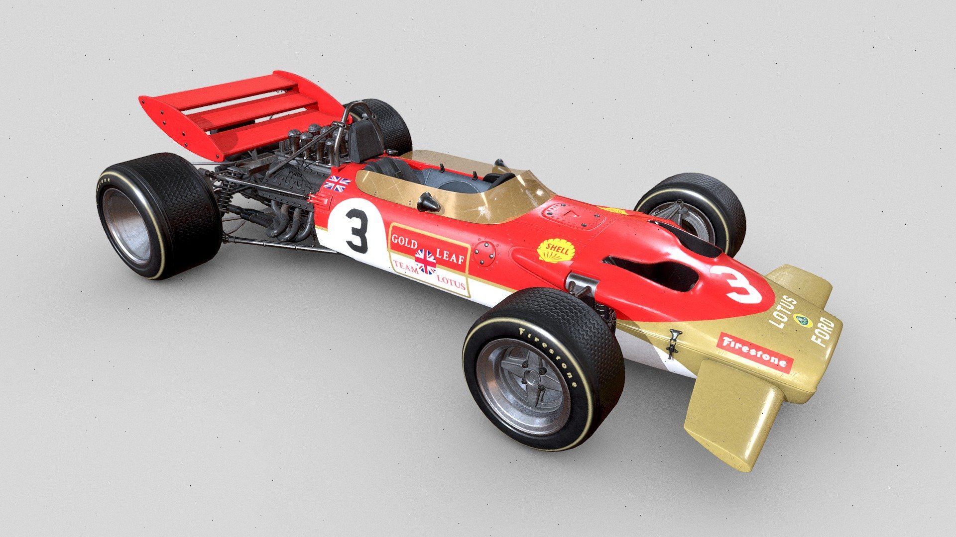 The Lotus 49 was a Formula One racing car designed by Colin Chapman and Maurice Philippe for the 1967 F1 season. It was designed around the Cosworth DFV engine that would power most of the Formula One grid through the 1970s. It was one of the first F1 cars to use a stressed member engine combined with a monocoque to reduce weight, with other teams adopting the concept after its success. It also pioneered the use of aerofoils to generate downforce.

Jim Clark won on the car's debut, in 1967, and it would also provide him with the last win of his career, in 1968. Graham Hill went on to win that year's title and the car continued winning races until 1970 3d model
