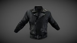 Male Biker Jacket leather, front, fashion, jacket, clothes, closed, biker, mens, pbr, low, poly, male, black, zipped