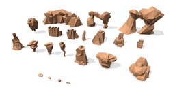 Low Poly Landscape Set kit, landscape, toon, land, assets, set, rocks, polygonal, realtime, pack, collection, cliff, ready, gamedev, stylised, faceted, stylezed, cartoon, gameart, poly, gameasset, fantasy, polygon, modular, gameready, environment