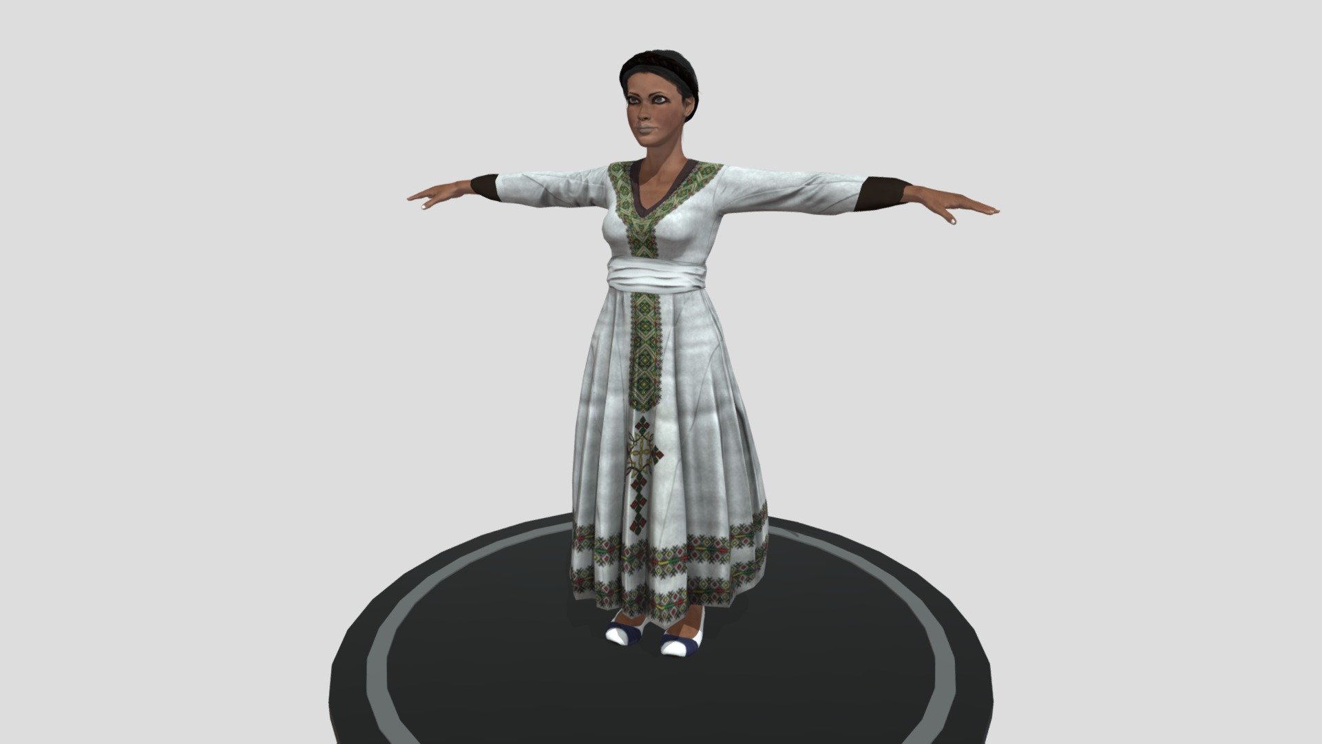 Ethiopian woman wearing long cultural cloth
Game Ready, for graphics, animation, and films - Ethiopian woman wearing long cultural cloth - 3D model by wondiealexio 3d model