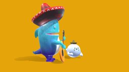Duet of singers shark, fish, fishing, singer, ocean, mexican, seal, sing, cartooncharacter, mexican-culture, rigged-character, sharkcreature, handpainted, cartoon, characterdesign, rigged, sea