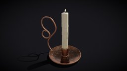 Medium Copper Chamberstick wax, medieval, architectural, flame, antique, candle, candles, candlestick, decor, models, candlelight, melting, unrealengine, wick, various, additional, lowpoly, home, decoration, halloween, interior, light