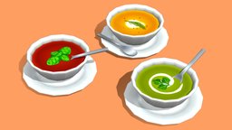 Soups food, cafe, restaurant, lunch, soup, tomatosoup, handpainted, unity3d, cartoon, lowpoly, stylized, gameready, healthyfood, noai