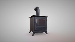 Wood Burner PBR Low Poly burner, stove, heating, fire, kiln, game, 3d, blender, pbr, lowpoly, low, poly, wood