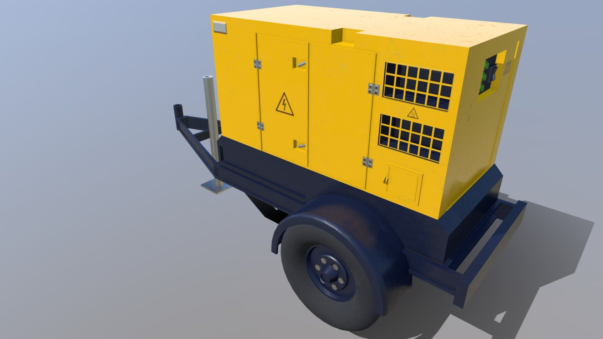 A large portable generator. 
Created in Blender 2.79 (Cycles) and textured in Substance Painter.
Uses metallic/roughness workflow.
Included files:
* Original Blender file (setup ready to render)
* FBX exported model
* Texture files: base color, roughness, metallic and roughness
* HDR background image (free CC0 from HDRI Haven) - Large Portable Generator - Buy Royalty Free 3D model by Alex Mees (@alexmees) 3d model