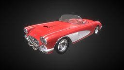 Red Classic Car chevrolet, vintage, retro, classic, gamedev, classic-car, baked-textures, substancepainter, substance, asset, blender, vehicle, pbr, lowpoly, car, gameready