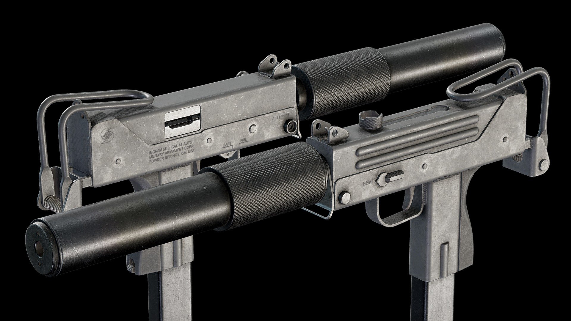 .fbx

Normal Mac-10 is 25,096 tris

Side Charger Mac-10 is 25,473 tris

3x UVs in 4096x4096

.png textures in attached additional file

High res renders: https://www.artstation.com/artwork/WBxz1G - Mac-10 - Buy Royalty Free 3D model by Minde (@mufake) 3d model