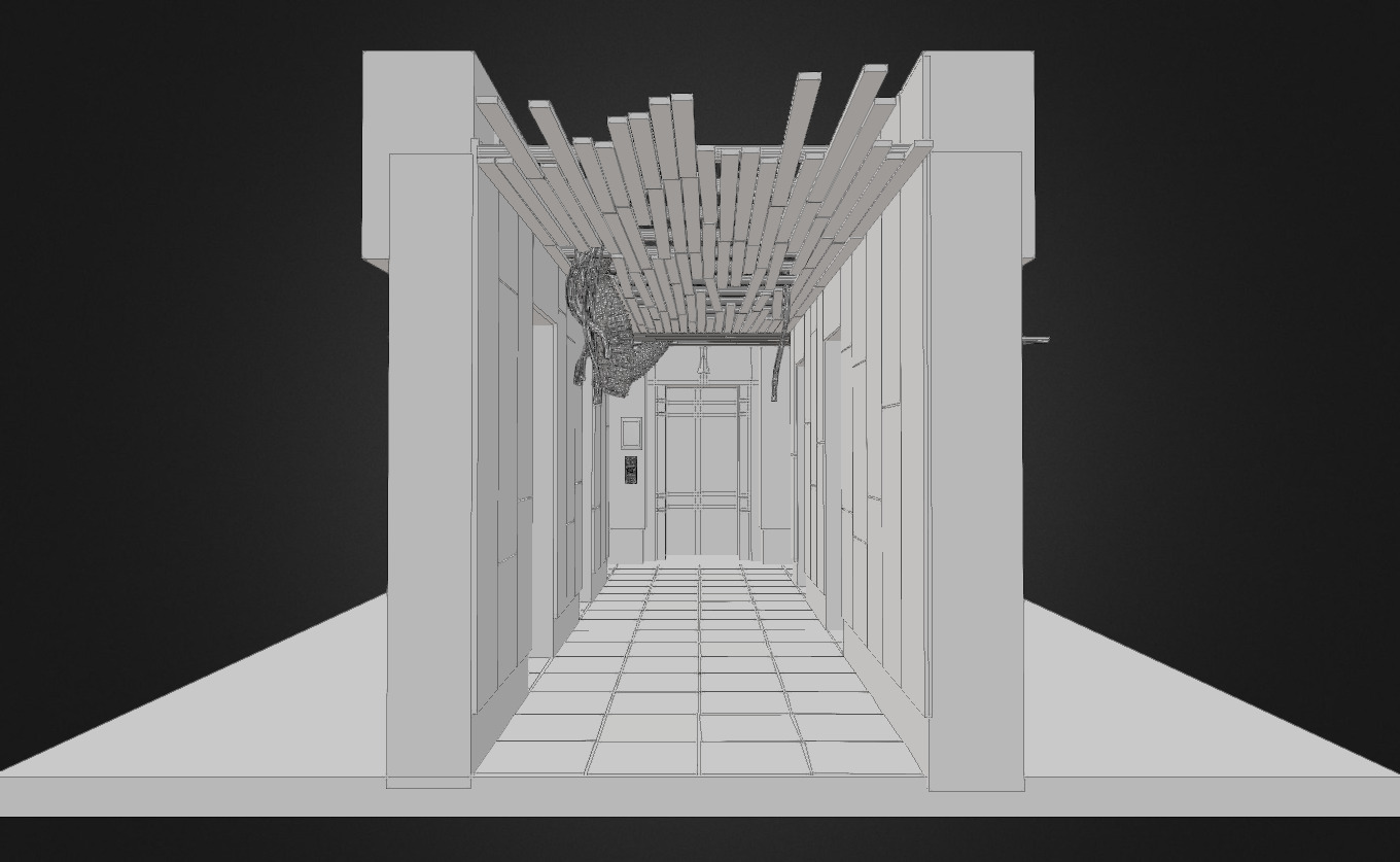 This is part of the Matrix-Hologram-Project:
http://holocreators-blog.com/matrix-hologram-part-5/
This is the Matrix corridor where Neo sees the raining code for the first time and the agents fire at him.  - Matrix-Corridor - 3D model by Holocreators (@swann.rack) 3d model