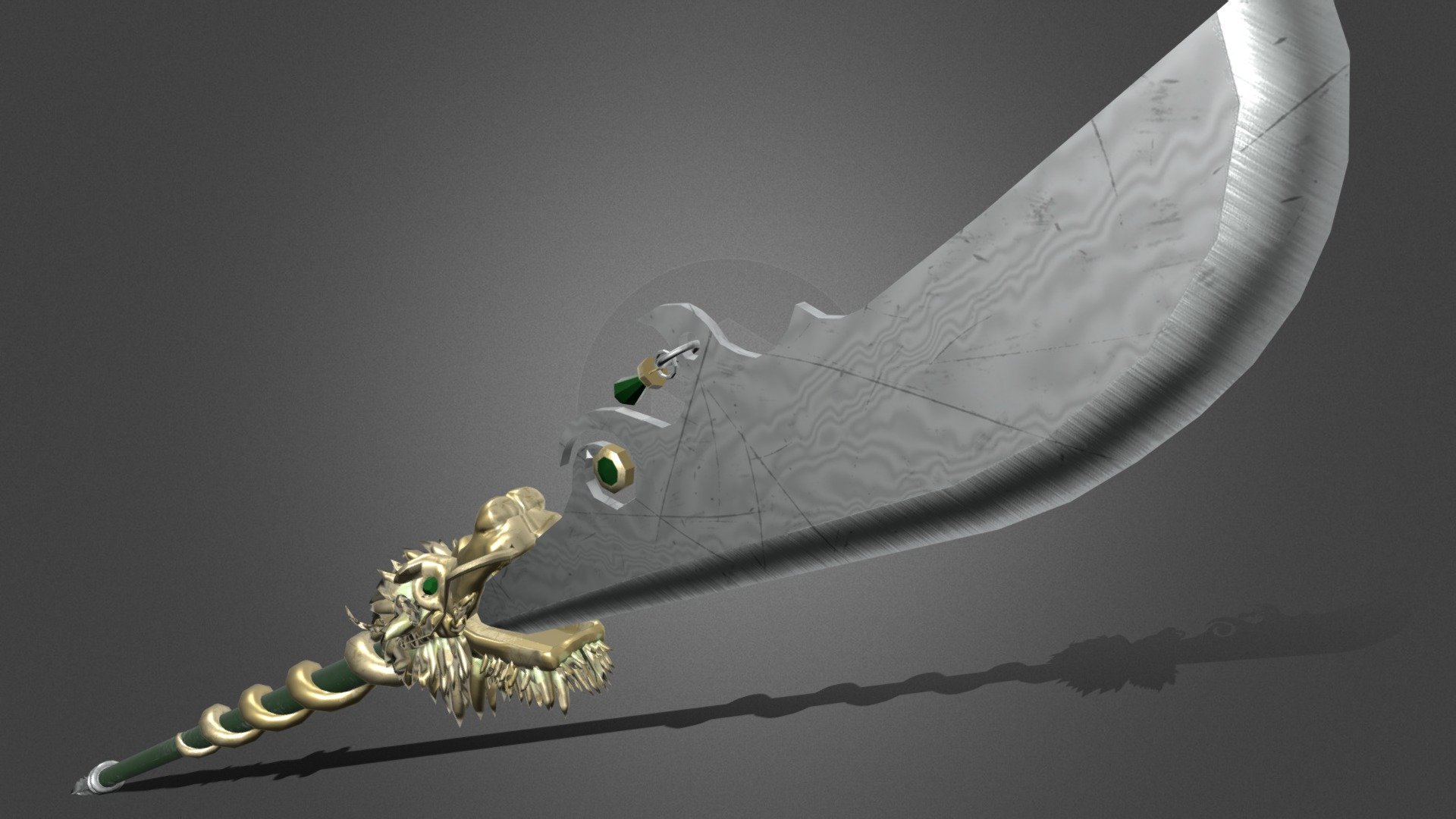 Guan Yu's Iconic Qinlong Yinyundao, i got the basic design idea of the dragon wrapped around the spear from one of the dynasty warriors games - Green Dragon Crescent Blade - 3D model by Bodhisattvas 3d model