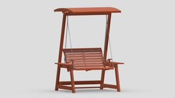 Wooden Swing Chair 003 wooden, bench, garden, exterior, children, double, equipment, swing, furniture, vr, park, ar, single, porch, outdoor, seating, playground, rest, realistic, yard, backyard, furnishings, game, 3d, chair, low, poly, house, wood