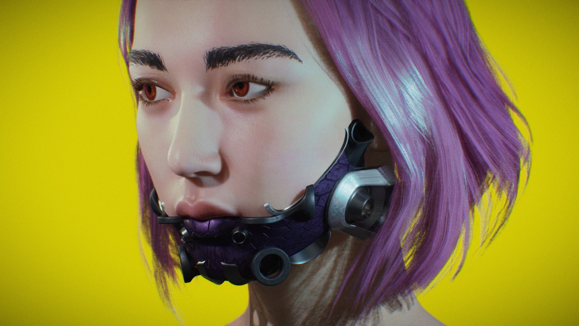 cyberpunk cybrog girl concept in blender. android head with basic animation loop. rigged face and eyes. Robotic jaw 3d model