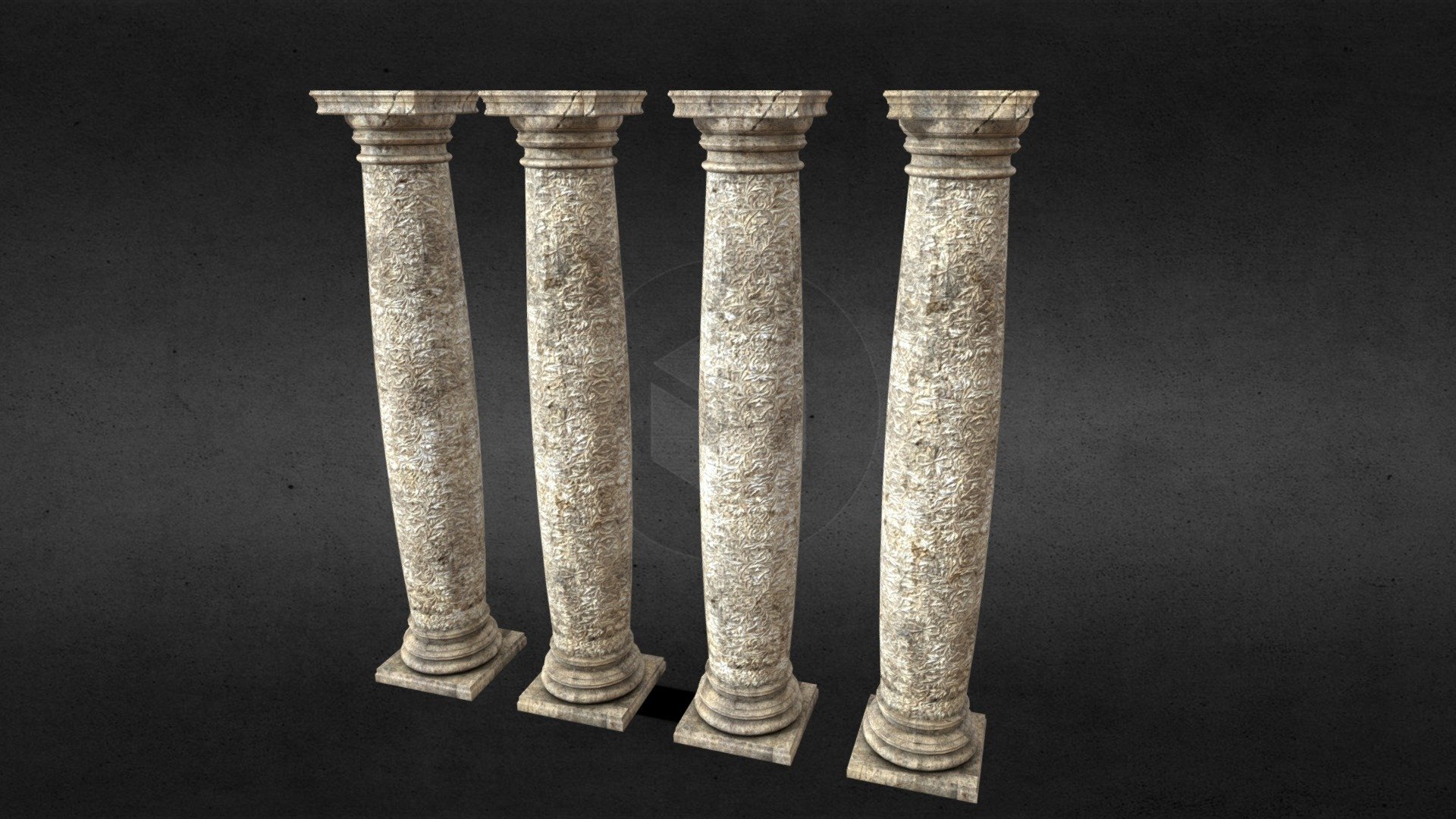 A pretty timeless stone column with floral ornament engravings. 

Textures 2k (Color, Roughness, Normal) - Ornamented Column - Asset Pack - Download Free 3D model by Samuel Francis Johnson (Oneironauticus) (@oneironauticus) 3d model