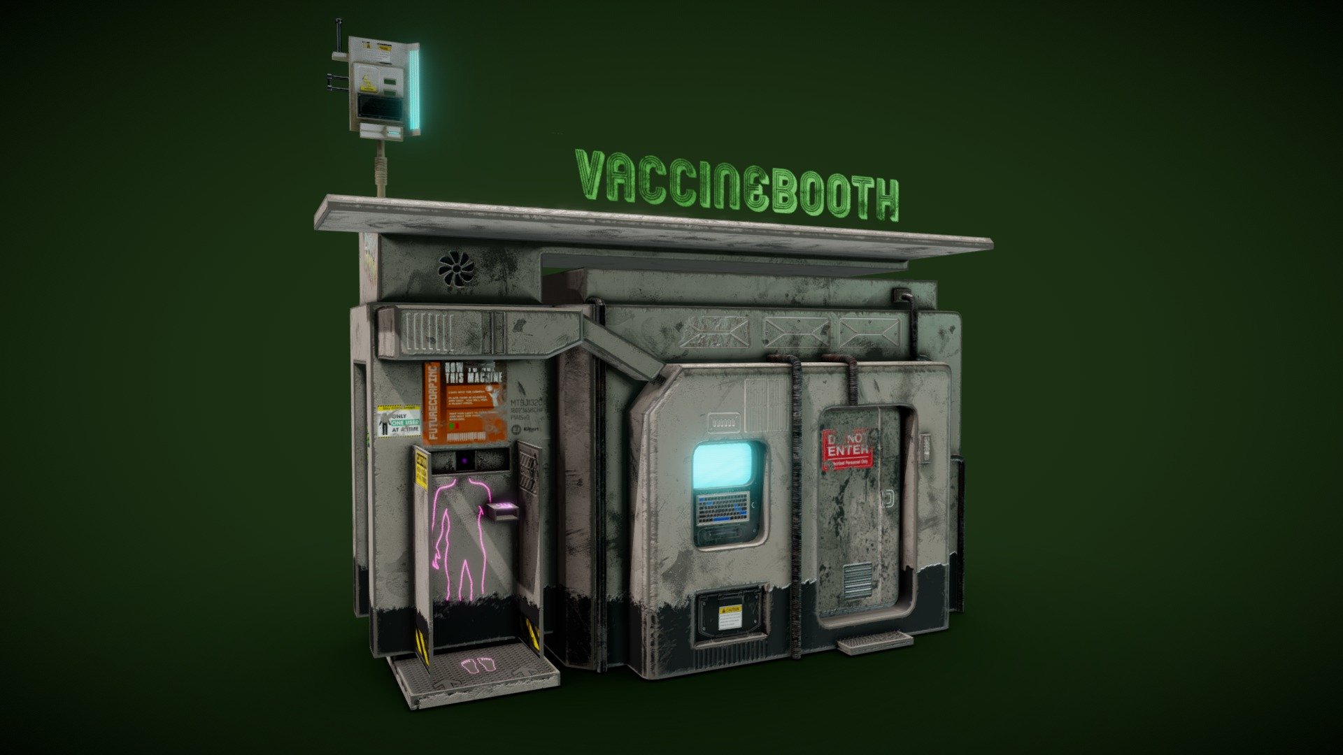 Concept of a what a self service vaccination centre could look like.  

Three texture sets.  4K PBR - Futuristic Vaccine Booth - Download Free 3D model by Sousinho 3d model